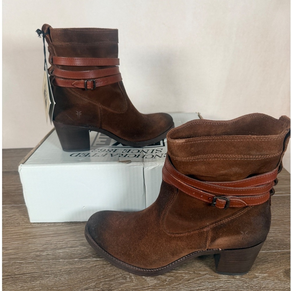 Frye Jane Strappy Short Boots Womens 10 M Brown Suede Leather Western NWT